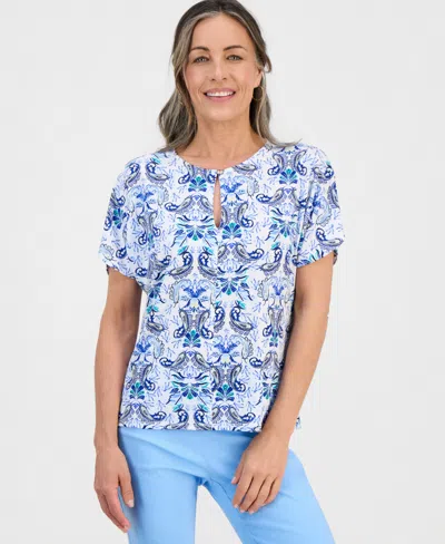Jm Collection Petite Luca Paisley Keyhole Top, Macy's Exclusive In Blue