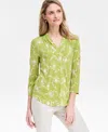 Jm Collection Women's Print & Solid 3/4 Sleeve V-neck Knit Top, Created For Macy's In Green