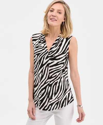 Jm Collection Petite Lush Zebra Printed V-neck Knit Top, Macy's Exclusive In Multi
