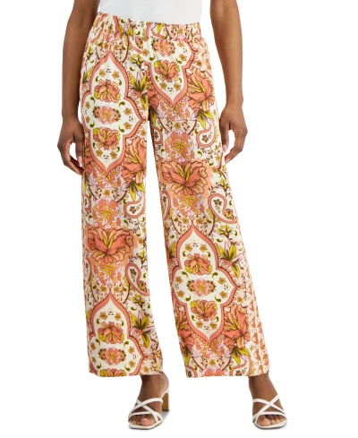 Jm Collection Petite Medallion Melody Satin Pants, Created For Macy's In Sandshell Combo