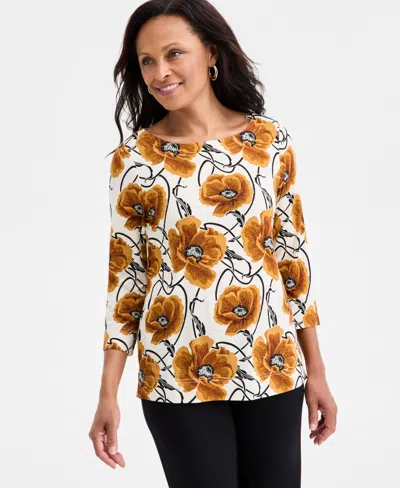 Jm Collection Petite Modern 3/4-sleeve Boat-neck Top, Macy's Exclusive In Multi