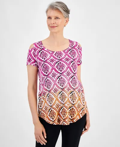 Jm Collection Petite Myra Ombre Cold-shoulder Top, Created For Macy's In Phlox Pink Combo