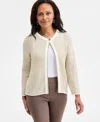 Jm Collection Petite Novelty Lurex Long Sleeve Cardigan Sweater In Neutral