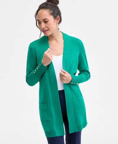 Jm Collection Petite Open-front Button-cuff Cardigan, Created For Macy's In Green