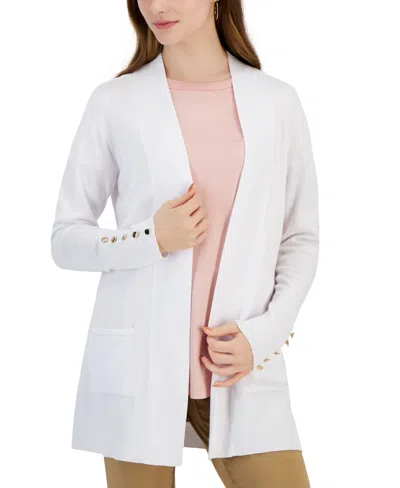 Jm Collection Petite Open-front Button-cuff Cardigan, Created For Macy's In Bright White