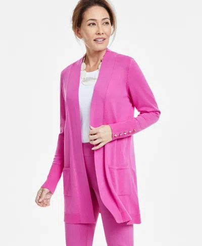 Jm Collection Petite Open-front Button-cuff Cardigan, Created For Macy ...