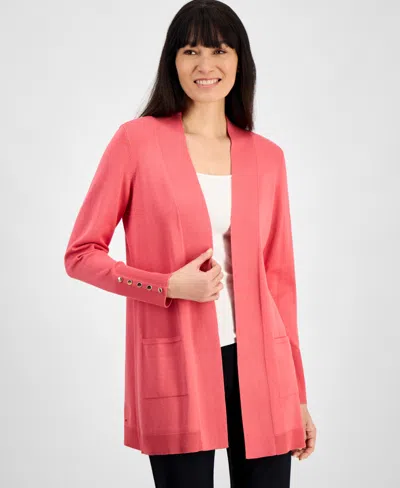 Jm Collection Petite Open-front Button-cuff Cardigan, Created For Macy's In Pink