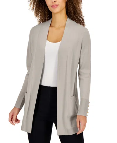 Jm Collection Petite Open-front Button-cuff Cardigan, Created For Macy's In Stonewall