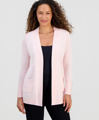 Jm Collection Petite Open-front Button-cuff Cardigan Sweater In Pink