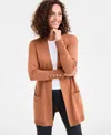 Jm Collection Petite Open-front Button-cuff Cardigan Sweater In Brown