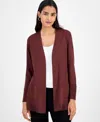 Jm Collection Petite Open-front Button-cuff Cardigan Sweater In Burgundy