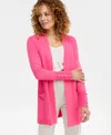 Jm Collection Petite Open-front Button-cuff Cardigan Sweater In Pink