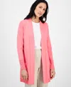 Jm Collection Petite Open-front Button-cuff Cardigan Sweater In Pink