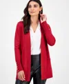 Jm Collection Petite Open-front Button-cuff Cardigan Sweater In Red