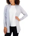 Jm Collection Petite Open-front Buttoned-cuff Cardigan, Created For Macy's In Silver City Lurex