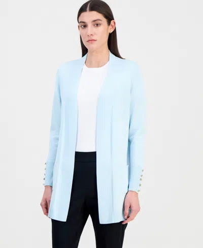 Jm Collection Petite Open-front Button-cuff Cardigan Sweater In Blue