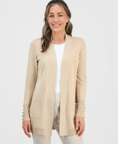 Jm Collection Petite Open-front Button-cuff Cardigan Sweater In Multi