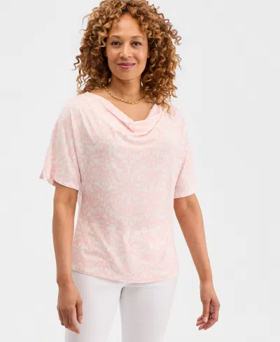 Jm Collection Petite Orchid Garden Cowl Neck Short-sleeve Top, Macy's Exclusive In Pink