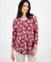 Jm Collection Petite Paisley Print Scoop-neck 3/4-sleeve T-shirt, Macy's Exclusive In Red
