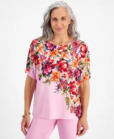 Jm Collection Petite Paradise Garden Dolman-sleeve Top, Created For Macy's In Blossom Berry Combo