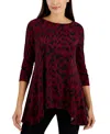 Jm Collection Petite Printed 3/4-sleeve Long Top, Created For Macy's In Brown