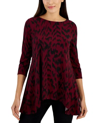 Jm Collection Petite Printed 3/4-sleeve Long Top, Created For Macy's In Brown