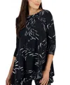 Jm Collection Petite Printed 3/4-sleeve Long Top, Created For Macy's In Deep Black Firework