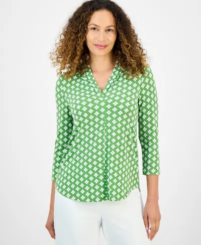 Jm Collection Petite Printed 3/4-sleeve Top, Exclusively At Macy's