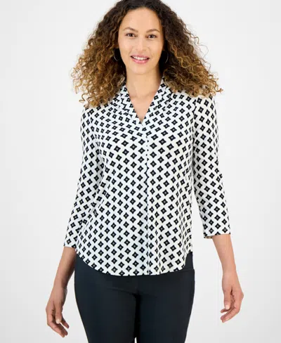 Jm Collection Petite Printed 3/4-sleeve Top, Exclusively At Macy's
