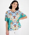 Jm Collection Womens Short Sleeve Printed Dolman Sleeve Top Culotte Pants Created For Macys In Amalfi Blue Combo