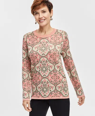 Jm Collection Petite Printed Scoop-neck Long-sleeve Top, Created For Macy's In Cherful Pe