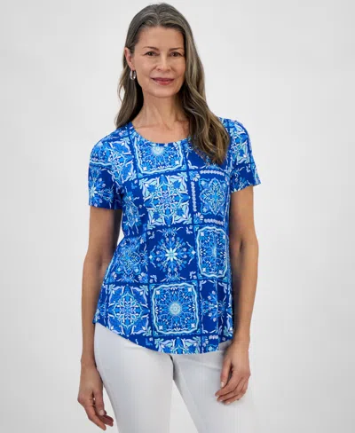Jm Collection Petite Printed Short-sleeve Top, Exclusively At Macy's In Bright Mar