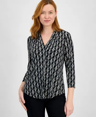 Jm Collection Petite Printed V-neck Top, Exclusively At Macy's