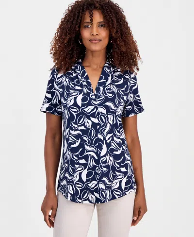 Jm Collection Petite Printed V-neck Top, Macy's Exclusive In Multi