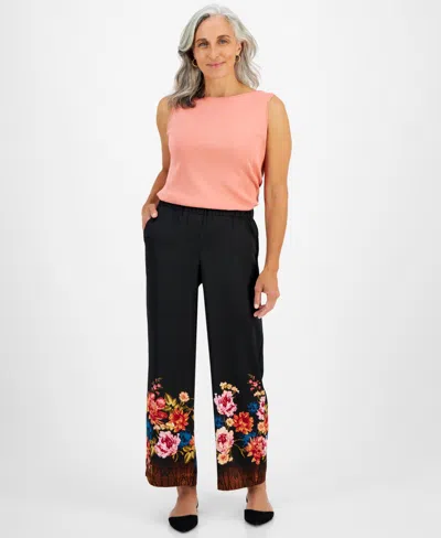 Jm Collection Women's Printed Pull-on Satin Pants, Created For Macy's In Deep Black