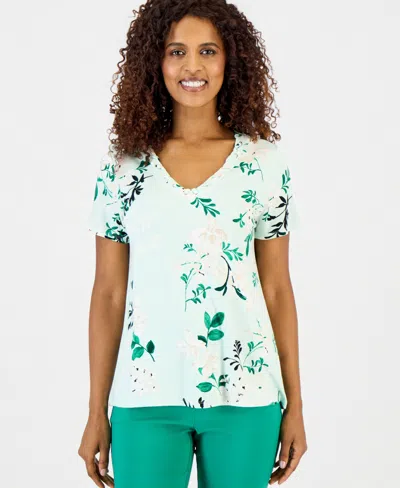 Jm Collection Petite Reve Garden Lace-up V-neck Top, Macy's Exclusive In Multi
