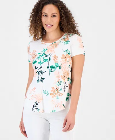 Jm Collection Petite Reve Garden Short-sleeve Top, Created For Macy's In Multi