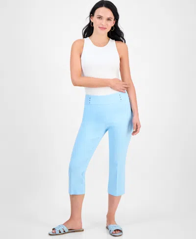 Jm Collection Petite Rivet-detail Capri Pants In Blue