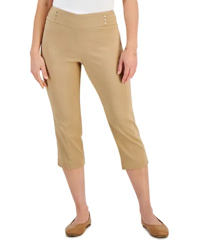 Jm Collection Petite Rivet-detail Capri Pants, Created For Macy's In New Fawn