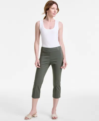 Jm Collection Petite Rivet-detail Capri Pants, Created For Macy's In Olive
