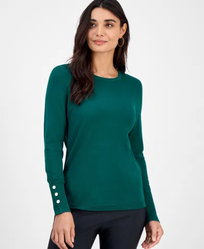 Jm Collection Petite Rivet-detail Sweater, Created For Macy's In Green