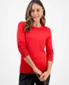 Jm Collection Petite Rivet-detail Sweater, Created For Macy's In Red