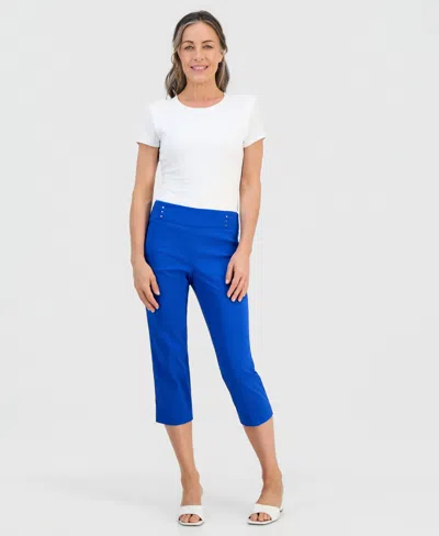 Jm Collection Petite Rivet-detail Capri Pants In Blue