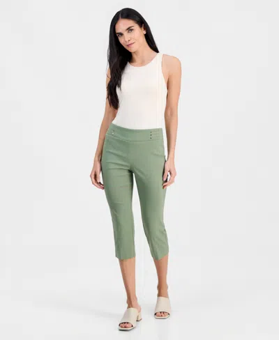 Jm Collection Petite Rivet-detail Capri Pants In Green