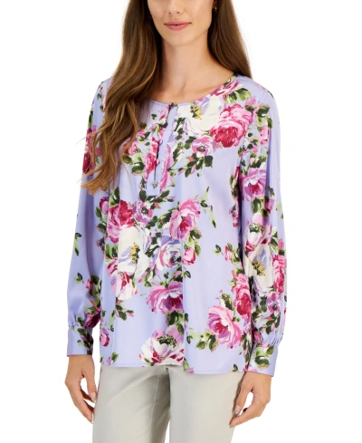 Jm Collection Petite Satin Button-up Blouse, Created For Macy's In Light Lavender Combo