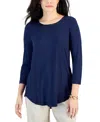 JM COLLECTION PETITE SATIN-TRIM 3/4-SLEEVE TOP, CREATED FOR MACY'S