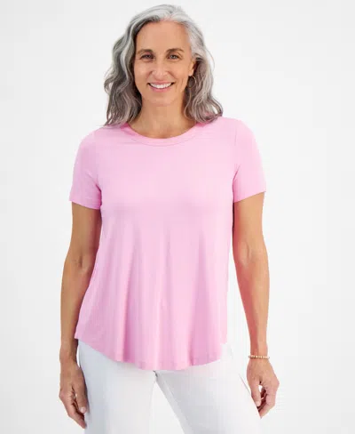 Jm Collection Petite Satin Trim Rayon Span Top, Created For Macy's In Blossom Berry