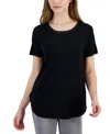 JM COLLECTION PETITE SATIN TRIM RAYON SPAN TOP, CREATED FOR MACY'S
