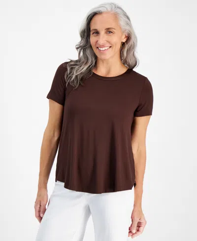 Jm Collection Petite Satin Trim Rayon Span Top, Created For Macy's In Firewood