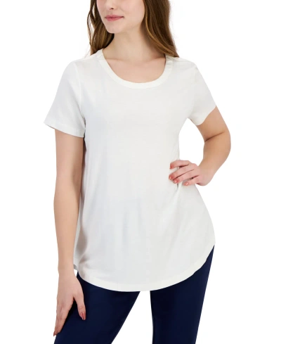 Jm Collection Petite Satin Trim Rayon Span Top, Created For Macy's In Neo Natural